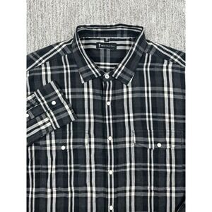 American Tall Mens Plaid Pearl Snap Shirt XLT Tall Black Long Sleeve
